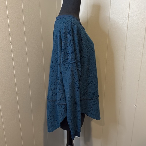 Free People Not Cold Lace Top Thermal Teal Blue Oversized Women Small - Picture 3 of 6